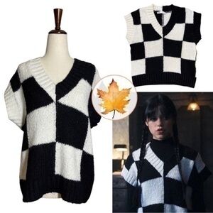 Zara • Checkerboard Checker Sweater Vest S ASO Wednesday Addams